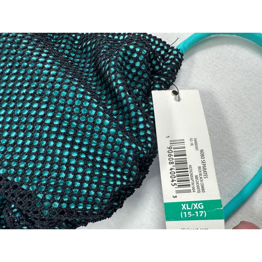 NWT Rich Black & Teal Mesh Triangle Bikini Set XL Two Piece Swimsuit Y2K String - Picture 9 of 14